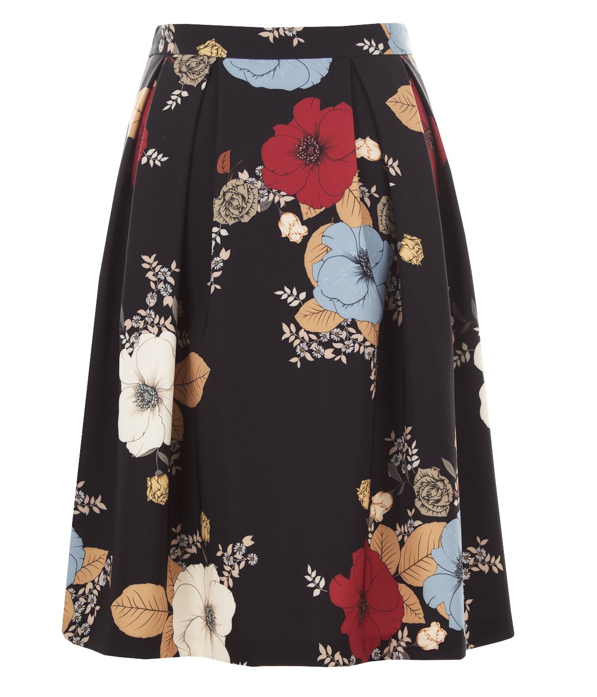 Midi skirt with box pleats and floral print  1